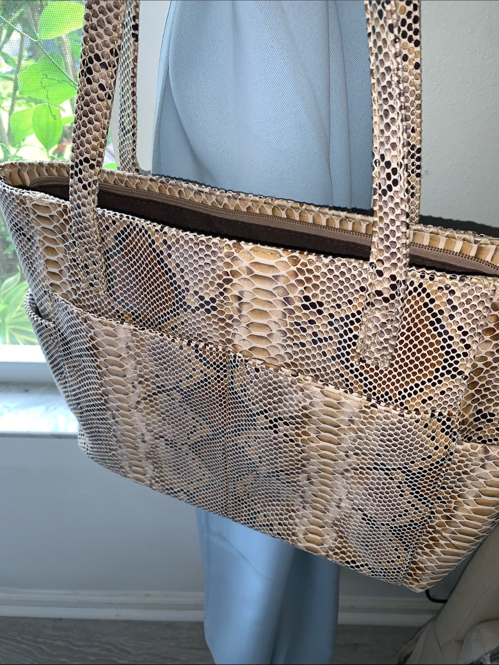 Snake-Print Tote Bag in Beige